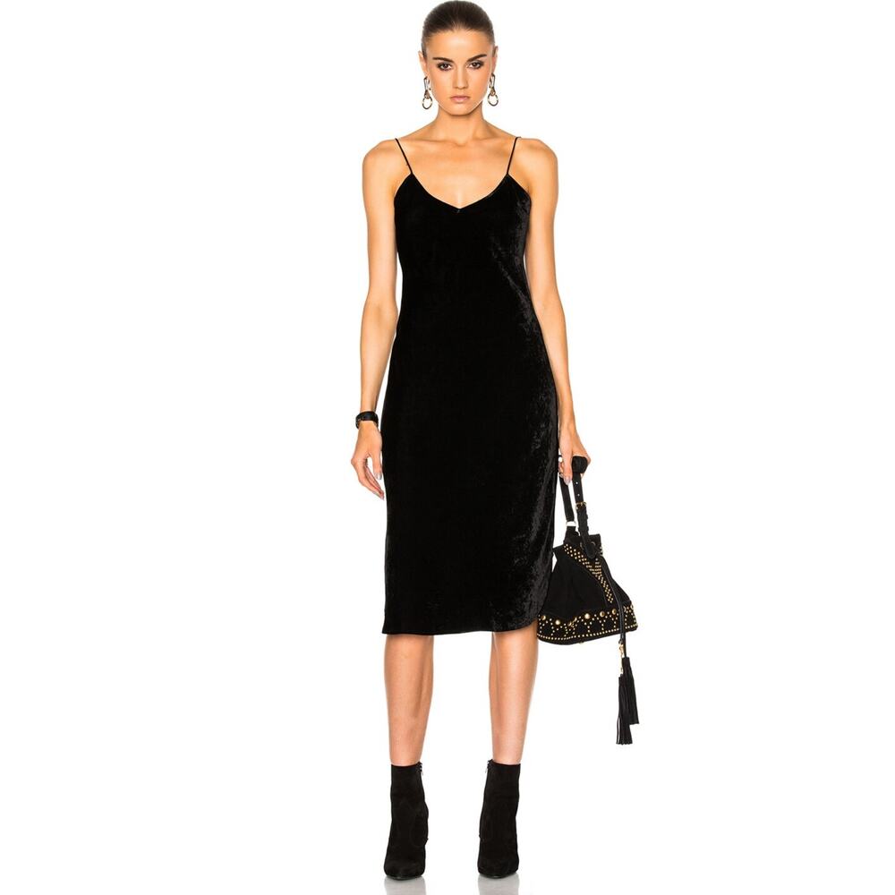 Nili Lotan Black Velvet Cami Midi Slip Dress Size M Adjustable Straps